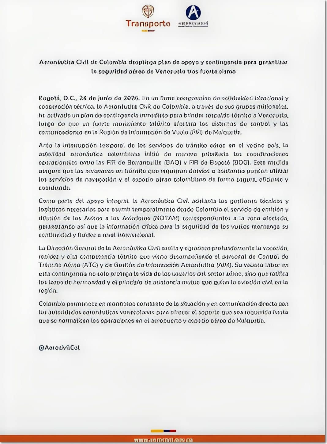 Aeronáutica Civil apoya a Venezuela tras dos terremotos